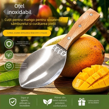 Tăietor de mango din oțel inoxidabil, cu decojit, separator de pulpă și sâmburi — dispozitiv multifuncțional pentru fructe