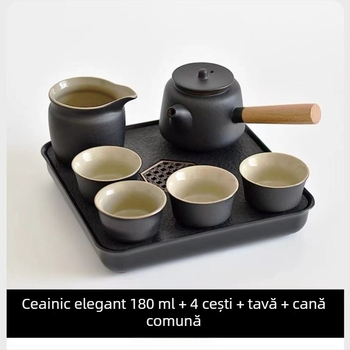 Set Gongfu de ceai din ceramică neagră – depozitare pentru călătorii, set simplu pentru o singură infuzie, mâner lateral în stil japonez pentru cămin