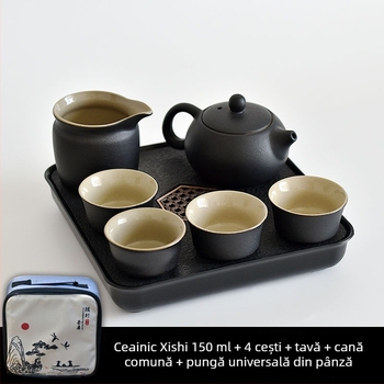 Set Gongfu de ceai din ceramică neagră – depozitare pentru călătorii, set simplu pentru o singură infuzie, mâner lateral în stil japonez pentru cămin