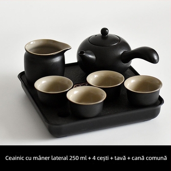 Set Gongfu de ceai din ceramică neagră – depozitare pentru călătorii, set simplu pentru o singură infuzie, mâner lateral în stil japonez pentru cămin