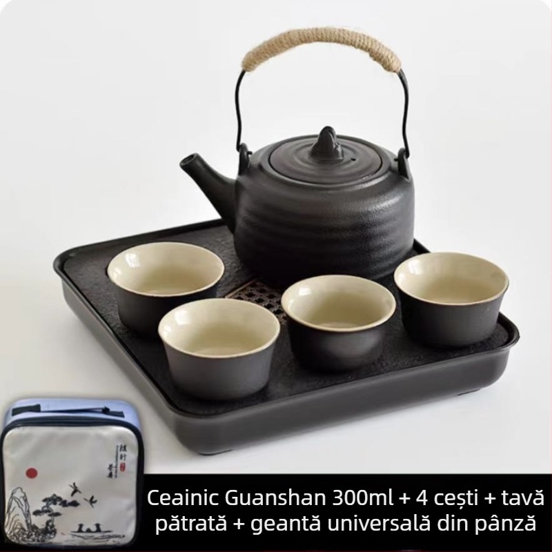 Set Gongfu de ceai din ceramică neagră – depozitare pentru călătorii, set simplu pentru o singură infuzie, mâner lateral în stil japonez pentru cămin