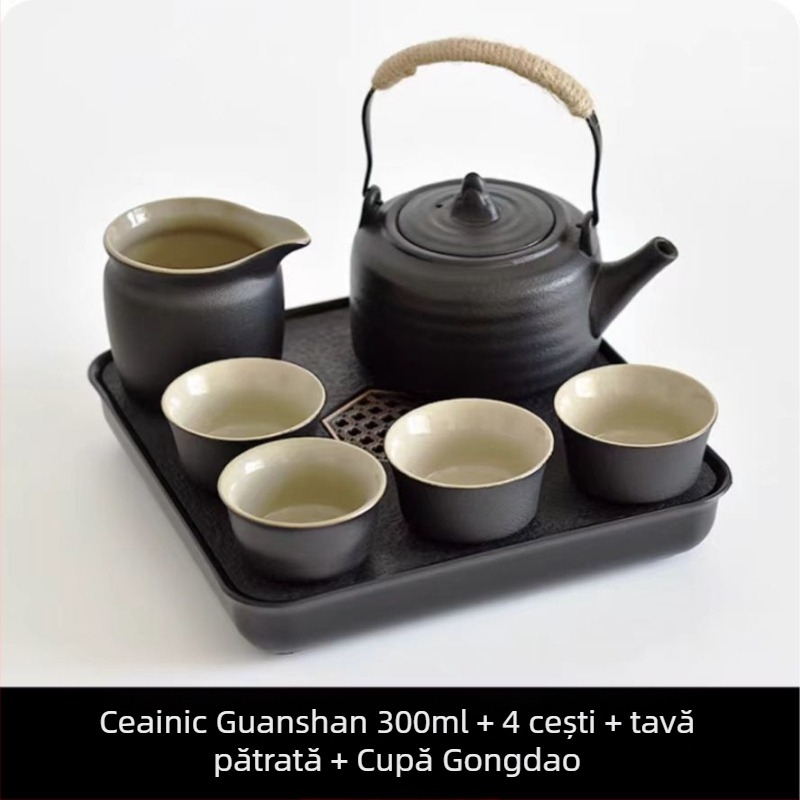 Set Gongfu de ceai din ceramică neagră – depozitare pentru călătorii, set simplu pentru o singură infuzie, mâner lateral în stil japonez pentru cămin