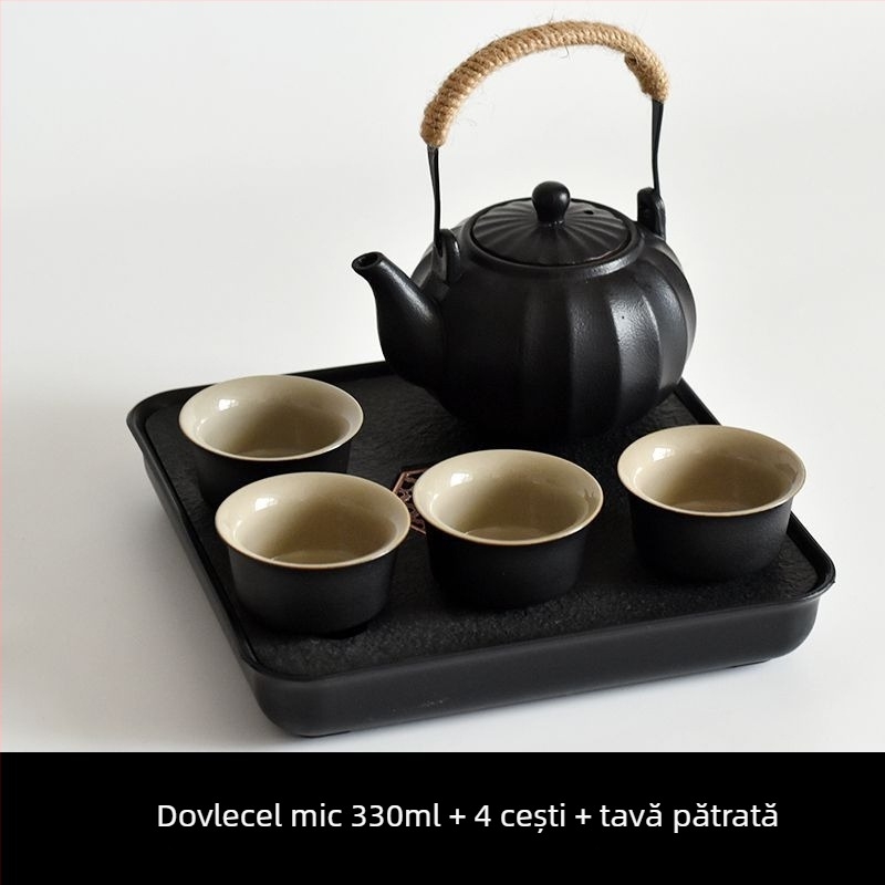Set Gongfu de ceai din ceramică neagră – depozitare pentru călătorii, set simplu pentru o singură infuzie, mâner lateral în stil japonez pentru cămin