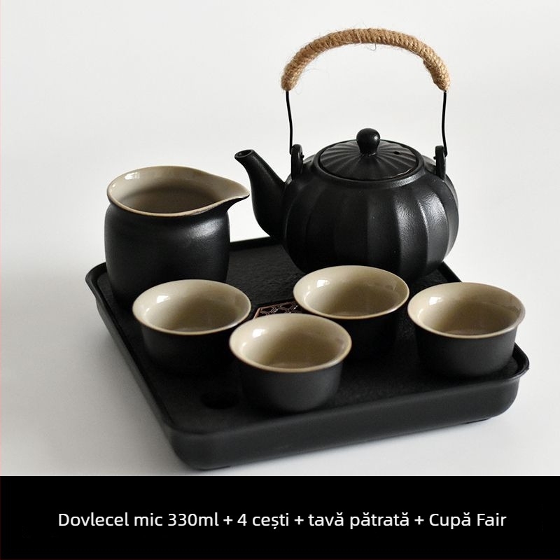 Set Gongfu de ceai din ceramică neagră – depozitare pentru călătorii, set simplu pentru o singură infuzie, mâner lateral în stil japonez pentru cămin