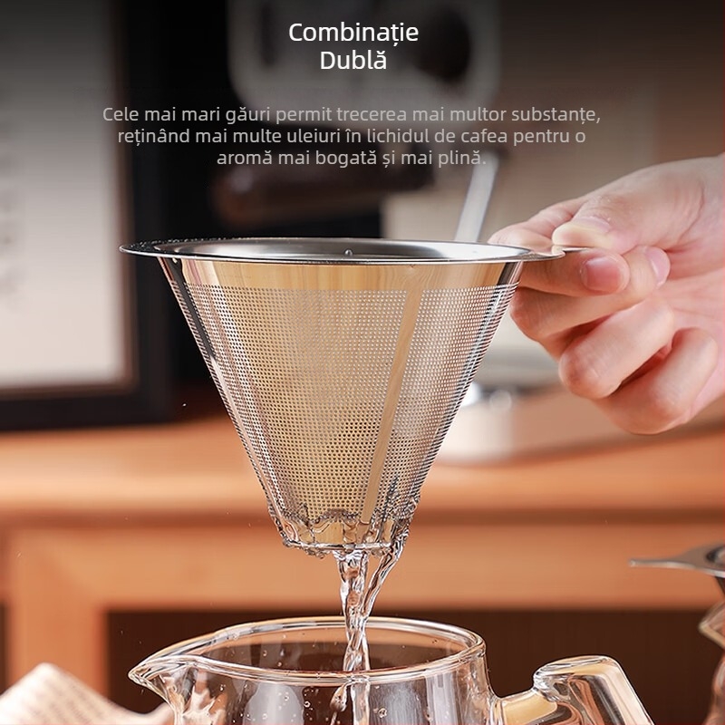 Filtru de cafea din oțel inoxidabil pentru pour-over, reutilizabil, fără hârtie, filtru cu plasă 800