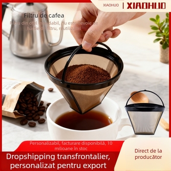 Filtru de cafea din oțel inoxidabil pentru pour-over, filtru metalic reutilizabil, fără filtru de hârtie