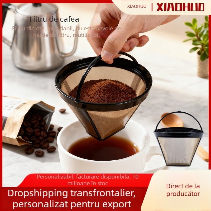 Filtru de cafea din oțel inoxidabil pentru pour-over, filtru metalic reutilizabil, fără filtru de hârtie