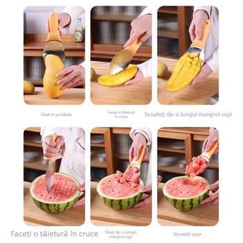 Instrument pentru curățarea mango-ului și cuțit multifuncțional pentru fructe, separare pulpă, tăiere cuburi și modelare