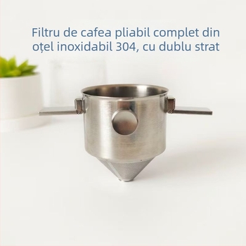 Ceșuță de cafea pliabilă cu două urechi, tip curgere fără filtru de hârtie, din oțel inoxidabil 304, accesoriu portabil de preparare
