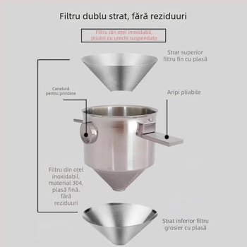 Ceșuță de cafea pliabilă cu două urechi, tip curgere fără filtru de hârtie, din oțel inoxidabil 304, accesoriu portabil de preparare