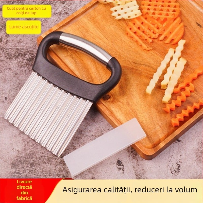 Cuțit din oțel inoxidabil cu lamă ondulată pentru cartofi, pentru a tăia cartofi prăjiți – ustensilă de bucătărie