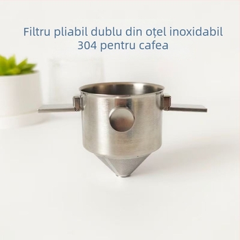 Cană de cafea din oțel inoxidabil 304, pliabilă, cu mâner dublu, fără filtru de hârtie, pentru preparare prin picurare, portabil