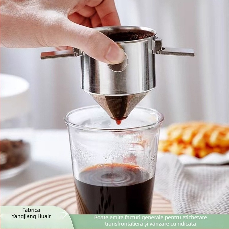Cană de cafea din oțel inoxidabil 304, pliabilă, cu mâner dublu, fără filtru de hârtie, pentru preparare prin picurare, portabil