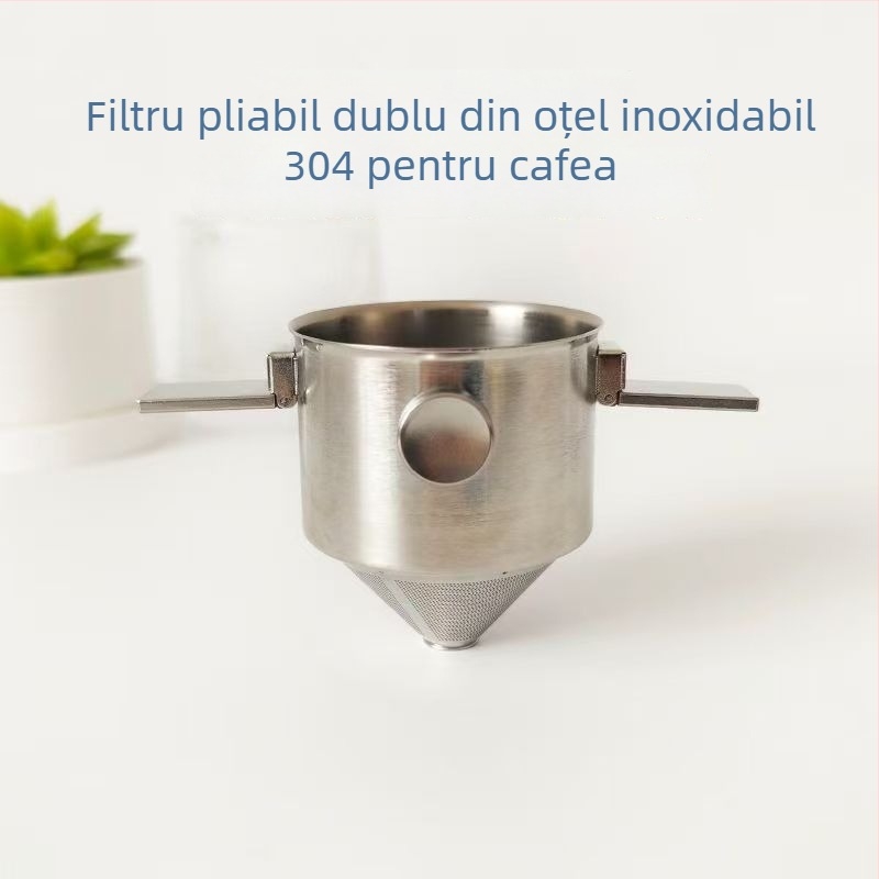 Cană de cafea din oțel inoxidabil 304, pliabilă, cu mâner dublu, fără filtru de hârtie, pentru preparare prin picurare, portabil