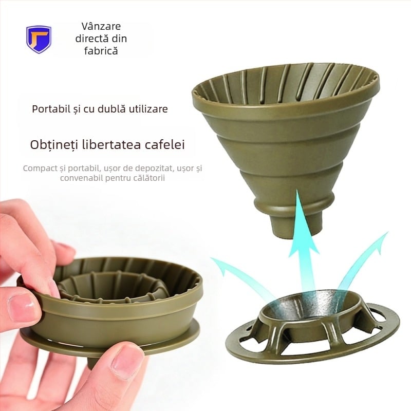 Set portabil de cafea pentru infuzie manuală, pentru camping în aer liber: ceașcă, cafetieră, râșniță, filtre și recipient cafea