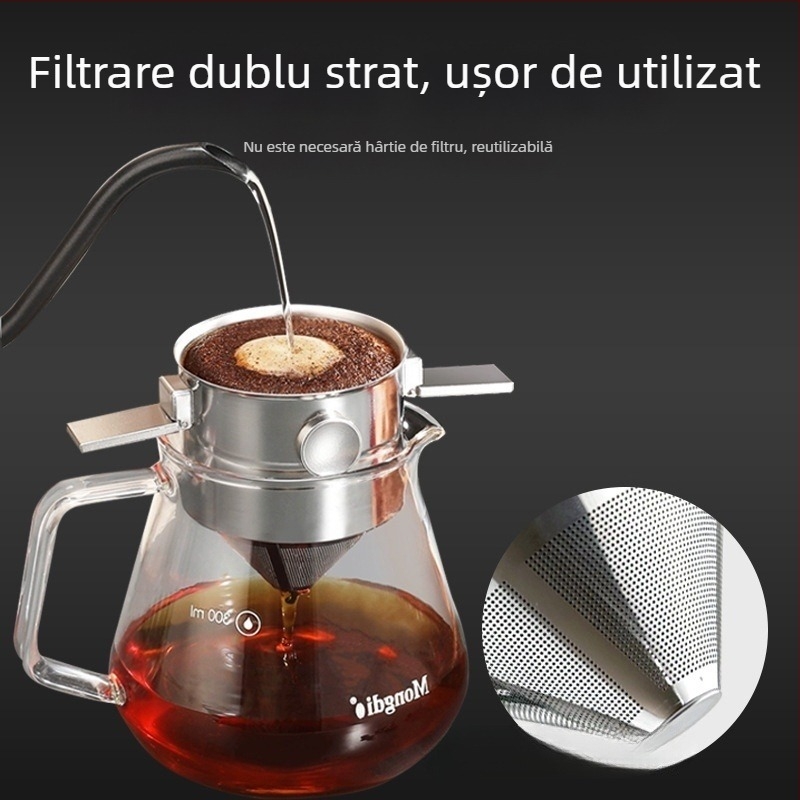 Filtru de cafea din oțel inoxidabil Little Angel, portabil, reutilizabil, fără filtru de hârtie, pentru cafea în aer liber