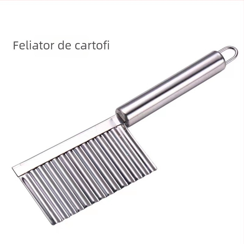 Cuțit din oțel inoxidabil cu lamă ondulată pentru cartofi – unealtă de bucătărie multifuncțională pentru felierea cartofilor în felii și tăieturi decorative