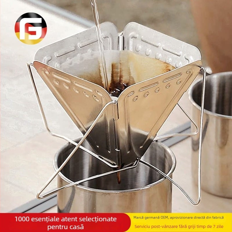 Suport pentru cafea pour-over din oțel inoxidabil 304, portabil, pliabil, filtru mini pentru camping în aer liber