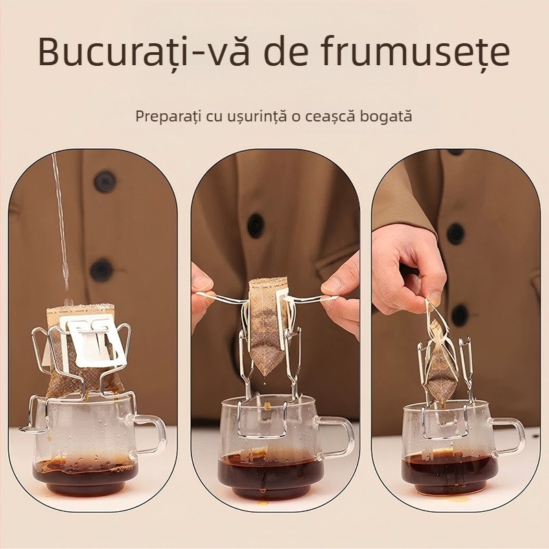Suport din oțel inoxidabil pentru cafea, cu prindere tip ureche pentru filtre de cafea