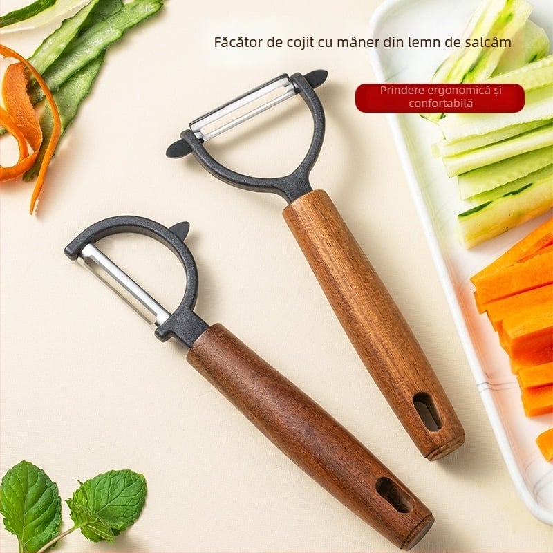Cuțit de decojit din oțel inoxidabil cu mâner din lemn de acacia — multifuncțional pentru fructe și legume, răzuitor pentru cartofi