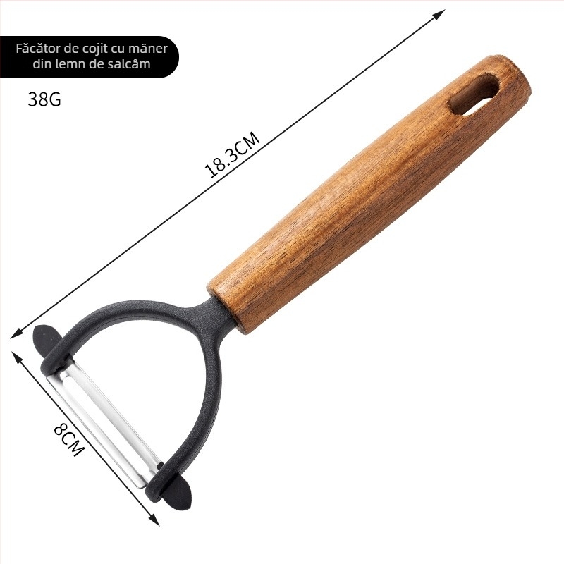 Cuțit de decojit din oțel inoxidabil cu mâner din lemn de acacia — multifuncțional pentru fructe și legume, răzuitor pentru cartofi