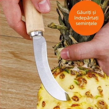 Cuțit curbat din oțel inoxidabil, mâner din lemn – decojitor pentru ananas și fructe, cuțit multifuncțional pentru banane și tăietor pentru praz, în stoc