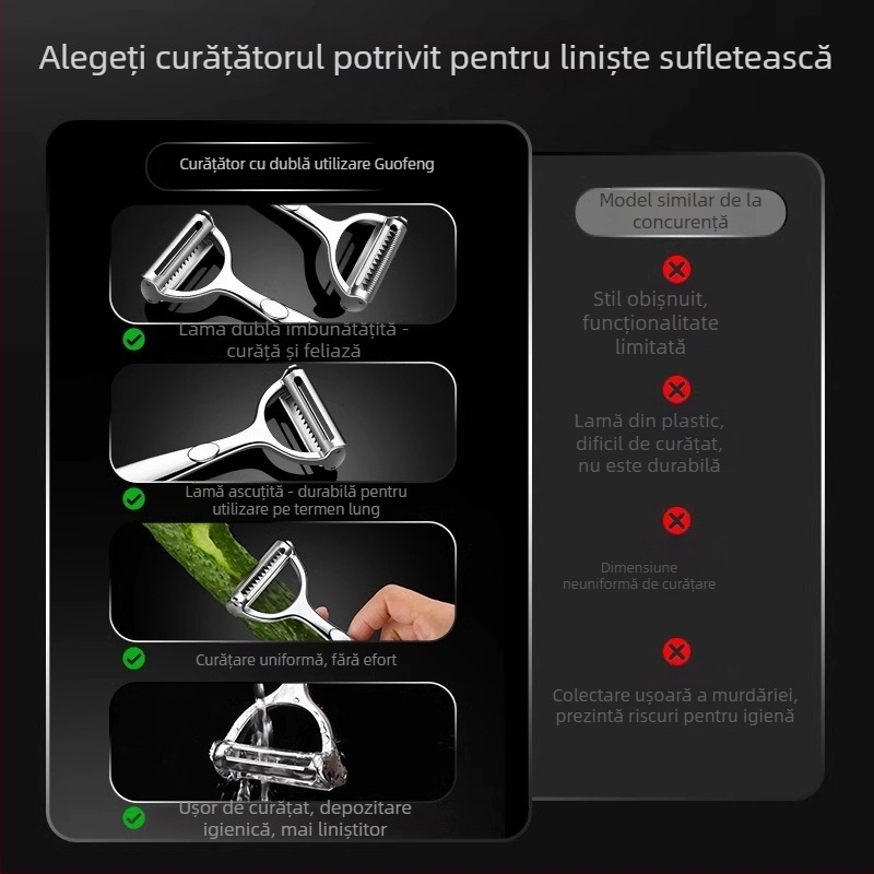 Cuțit de decojit din oțel inoxidabil, multifuncțional pentru cartofi, fructe și legume