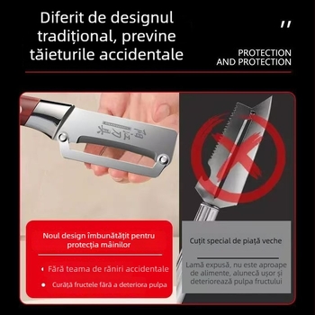 Cuțit de decojit fructe, lamă din oțel inoxidabil, mâner PP – unealtă de bucătărie multifuncțională pentru acasă și utilizare profesională