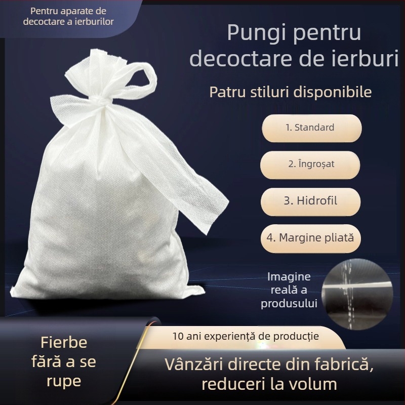 Pungi filtre de ceai, pentru infuzare și supe; material textil nețesut, separare a reziduurilor