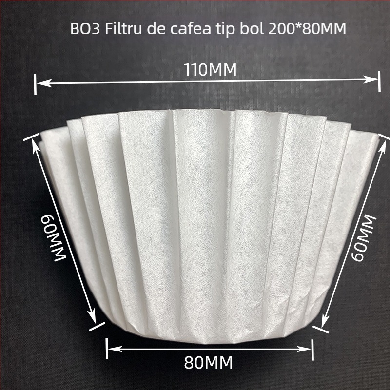 Filtru de cafea alb, în formă de bol, margine ondulată, 200 × 80 mm, 100 foi