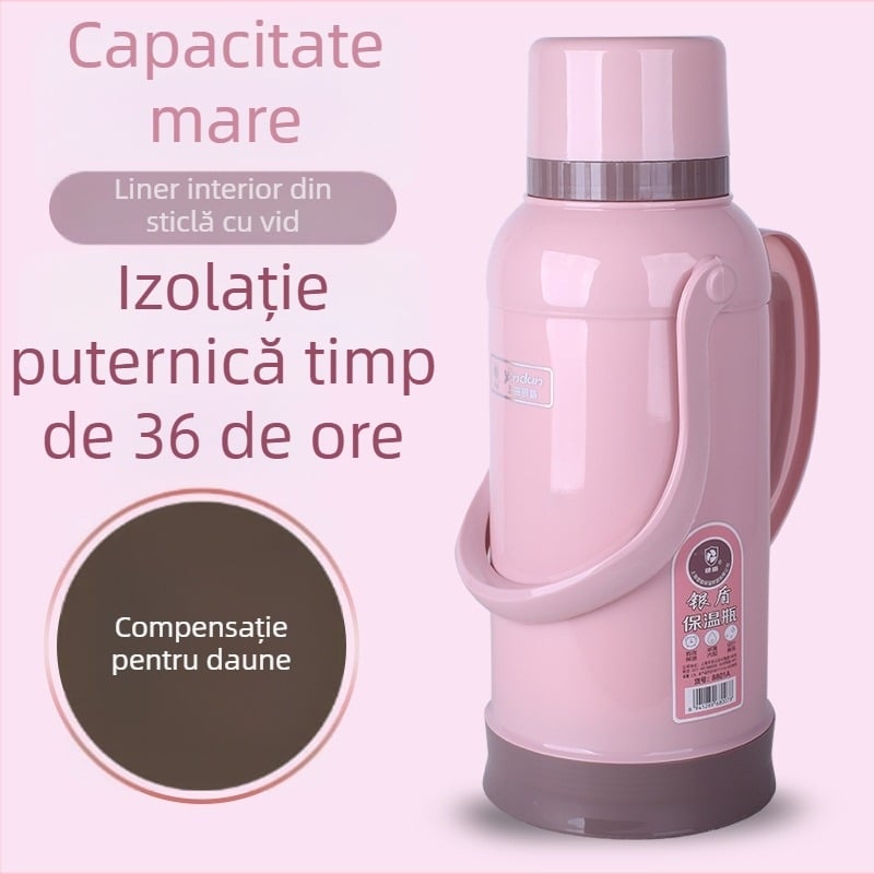 Termos izolat compact, stil retro, 3,2 L, portabil pentru eleve gimnaziu și liceu