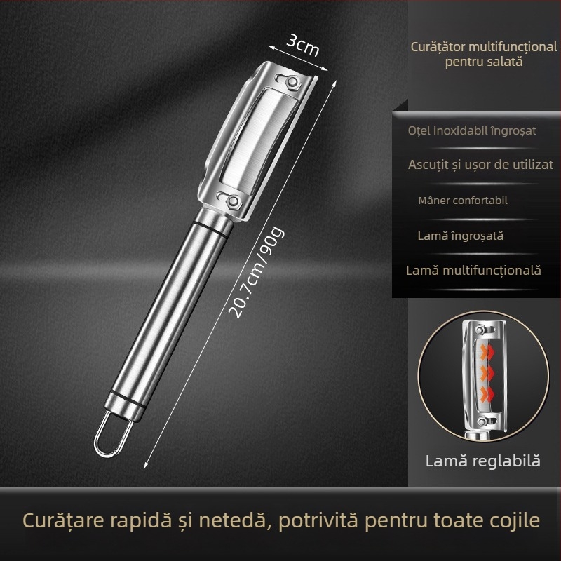 Curățător de legume și fructe din oțel inoxidabil, 3 în 1 – unealtă de bucătărie multifuncțională