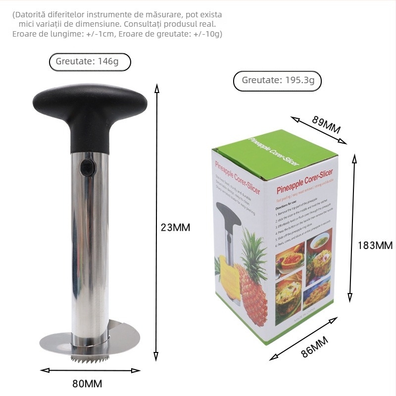Instrument din oțel inoxidabil pentru curățarea ananasului – decojire, scoaterea cotorului, eliminarea ochilor, extragerea pulpei