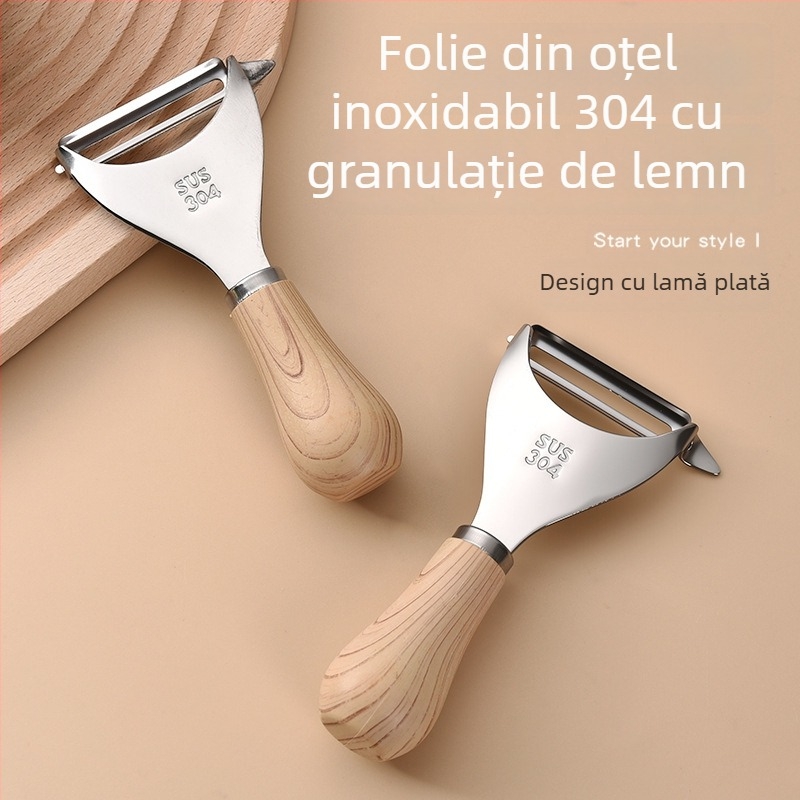 Curățitor din oțel inoxidabil 304 cu mâner din lemn artificial – ustensilă de bucătărie versatilă pentru cartofi și pepeni