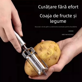 Cuțit dublu pentru decojit, cuțit de decojit multifuncțional, cuțit pentru fructe, răzuitor cu trei funcții, descojitor, instrument de bucătărie, portabil