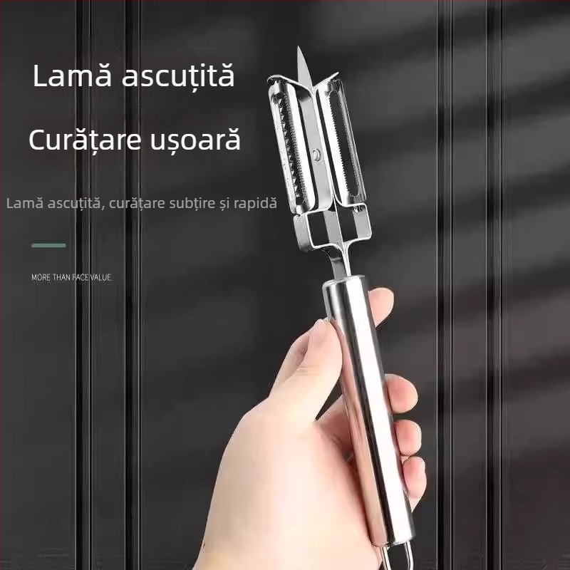 Cuțit dublu pentru decojit, cuțit de decojit multifuncțional, cuțit pentru fructe, răzuitor cu trei funcții, descojitor, instrument de bucătărie, portabil