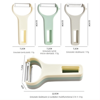 Set de 3 în 1: curățător pentru fructe și legume, cu răzuitor pentru cartofi