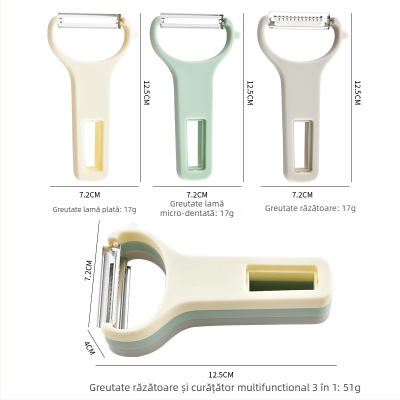 Set de 3 în 1: curățător pentru fructe și legume, cu răzuitor pentru cartofi
