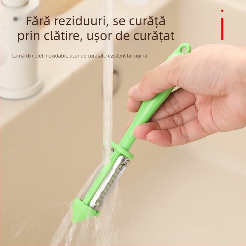 Curățător cu mâner lung, trei în unu — răzuitor din plastic, răzuitor pentru pepene și fructe, cuțit de decojit