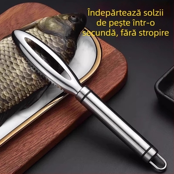 Răzuitor pentru solzi de pește din oțel inoxidabil, cuțit pentru pește – 3 în 1, unealtă de bucătărie