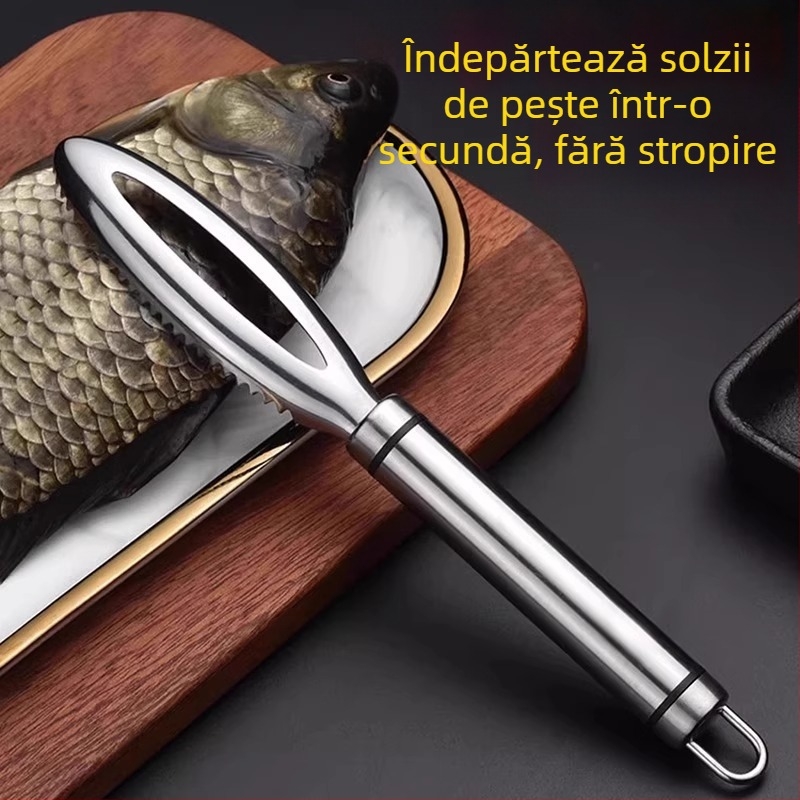 Răzuitor pentru solzi de pește din oțel inoxidabil, cuțit pentru pește – 3 în 1, unealtă de bucătărie