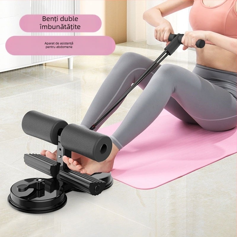 Dispozitiv de asistență pentru sit-up cu ventuze duble și șnur de tracțiune – echipament de fitness pentru acasă