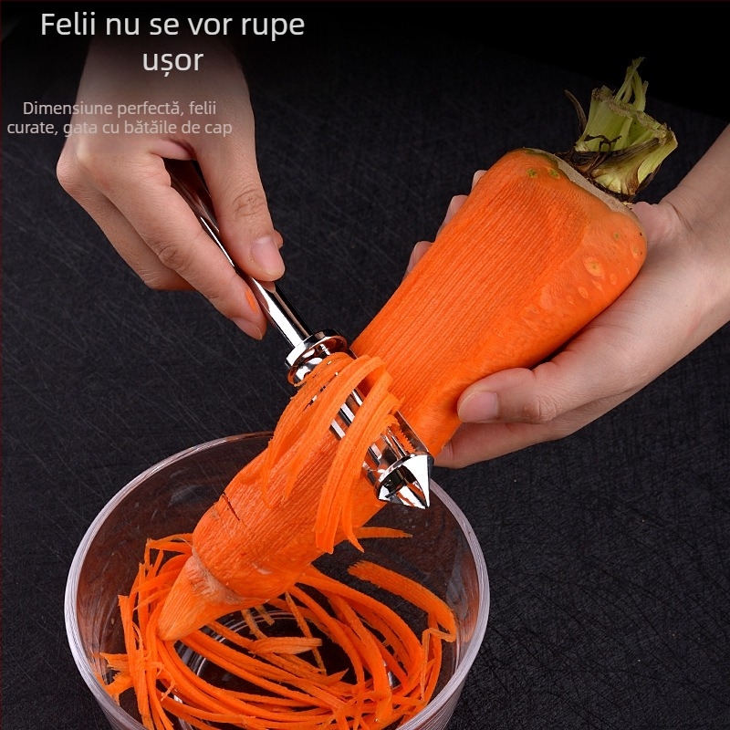 Un instrument de bucătărie multifuncțional: curățator de fructe, răzuitor de legume și cuțit pentru fructe