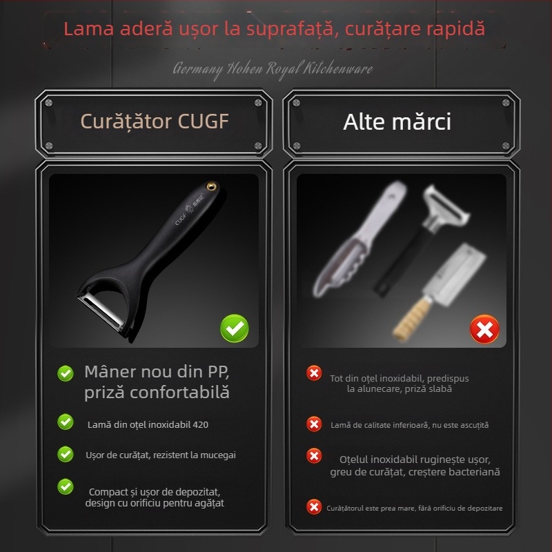 Curățător de legume și fructe multifuncțional, cu lamă din oțel inoxidabil — pentru cartofi, mere, pepeni și altele