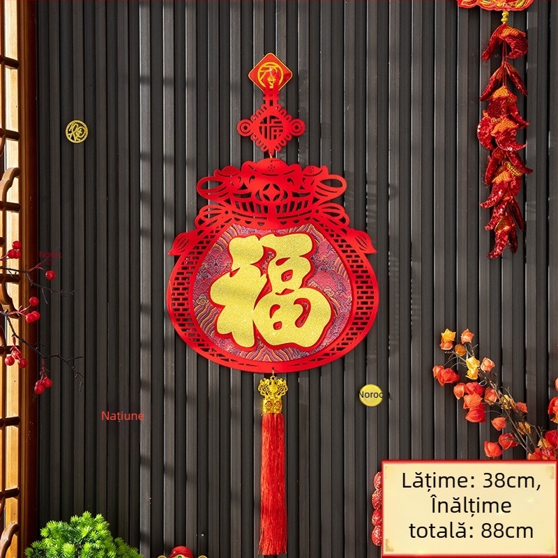Ornamente de Anul Nou atârnate, brodate cu velur, pentru decor de scenă la Festivalul Primăverii, noduri chinezești cu simbolul norocului, Anul Calului