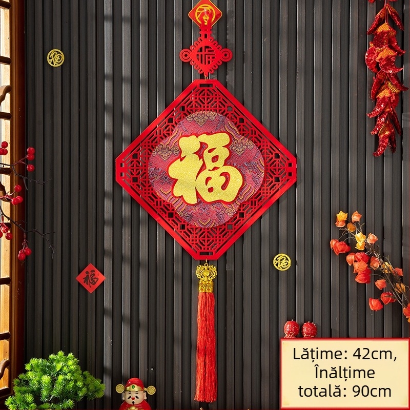 Ornamente de Anul Nou atârnate, brodate cu velur, pentru decor de scenă la Festivalul Primăverii, noduri chinezești cu simbolul norocului, Anul Calului
