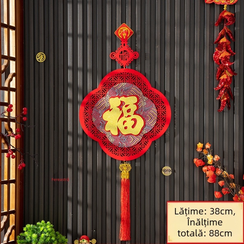 Ornamente de Anul Nou atârnate, brodate cu velur, pentru decor de scenă la Festivalul Primăverii, noduri chinezești cu simbolul norocului, Anul Calului