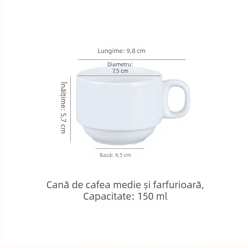 Set simplu alb din ceramică: ceașcă de cafea și farfurie, potrivit pentru cafenele, birouri, hoteluri și restaurante