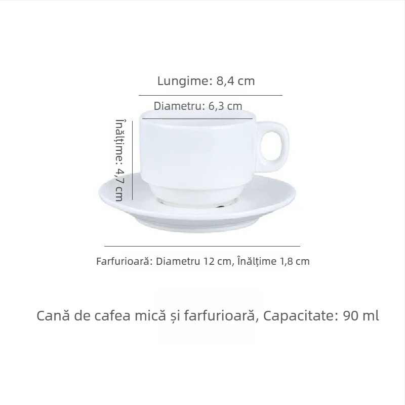 Set simplu alb din ceramică: ceașcă de cafea și farfurie, potrivit pentru cafenele, birouri, hoteluri și restaurante