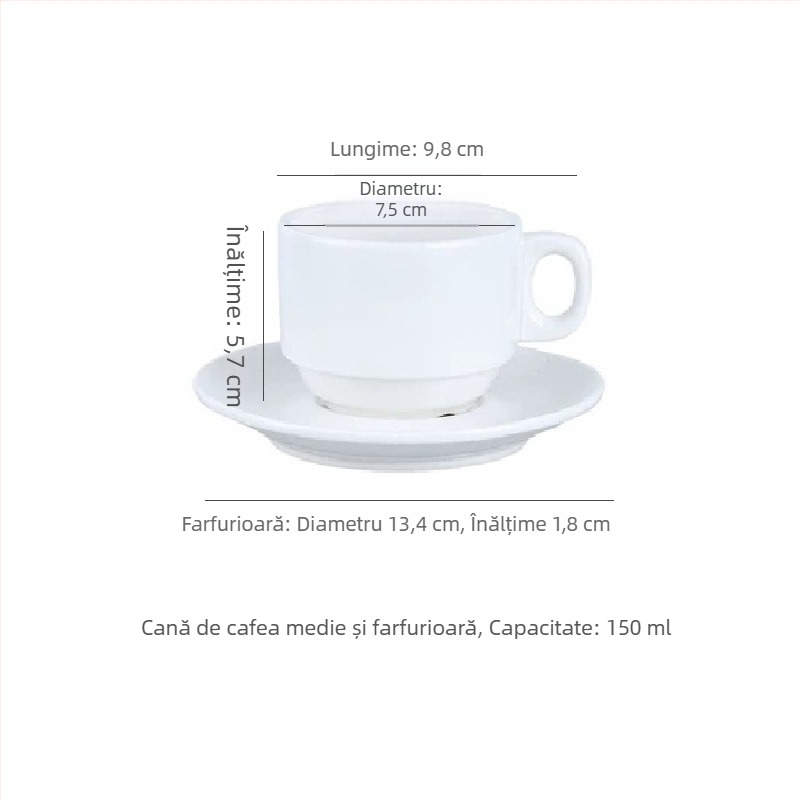 Set simplu alb din ceramică: ceașcă de cafea și farfurie, potrivit pentru cafenele, birouri, hoteluri și restaurante